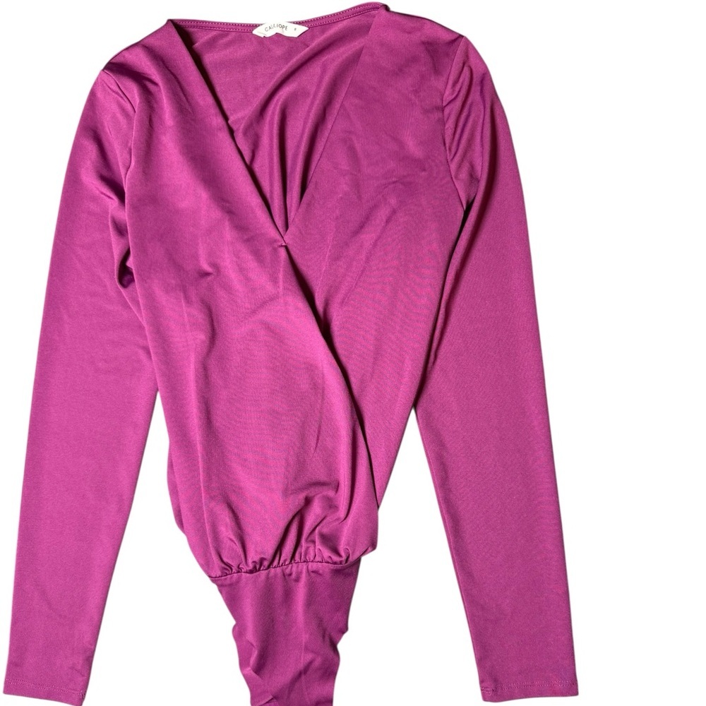 Calliope Fuchsia faux Wrap V-Neck Long Sleeve Bodysuit Size S
